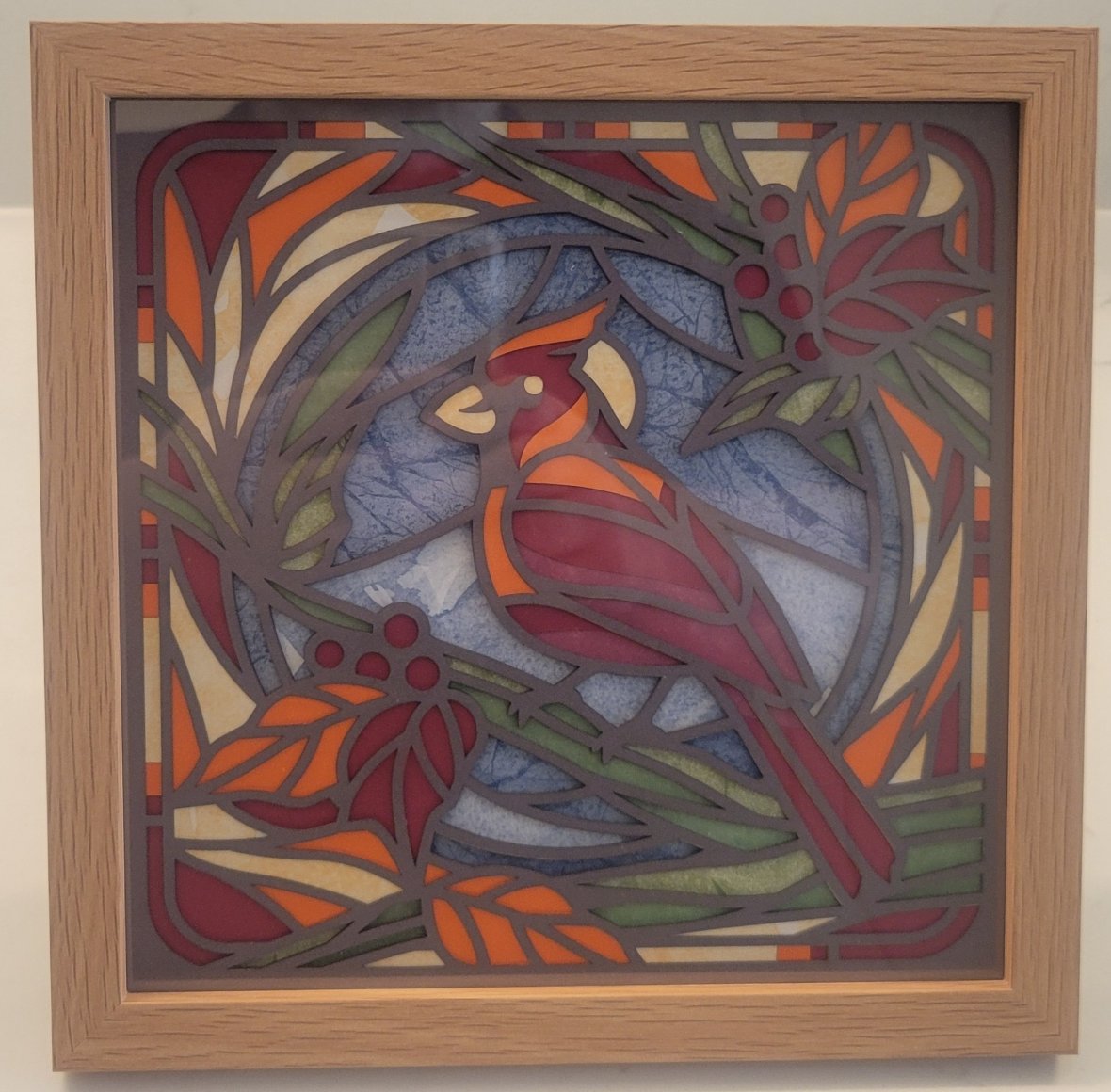 Stained Glass Cardinal 3D Shadow Frame