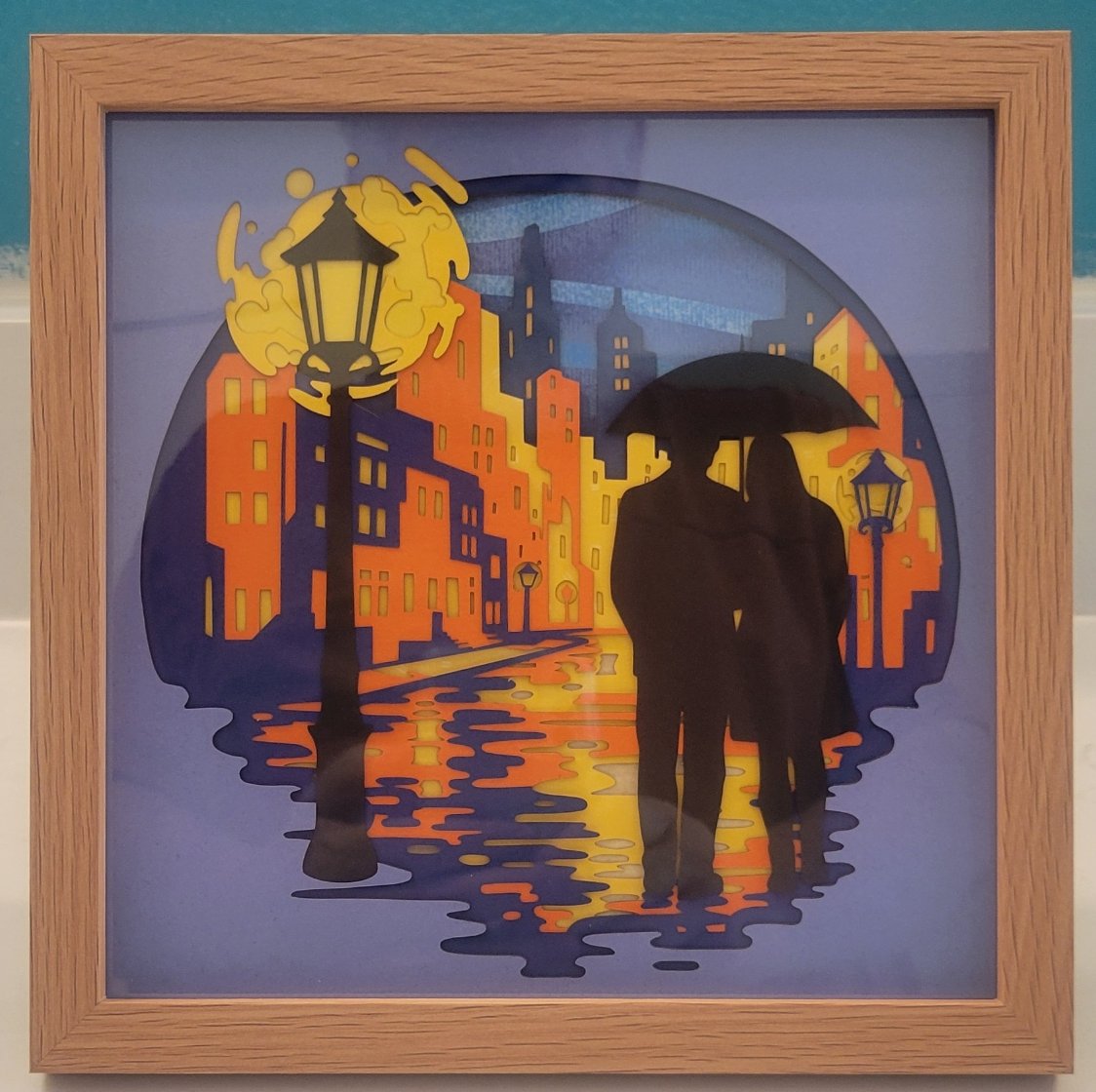 Rainy Night Cityscape 3D Shadow Frame