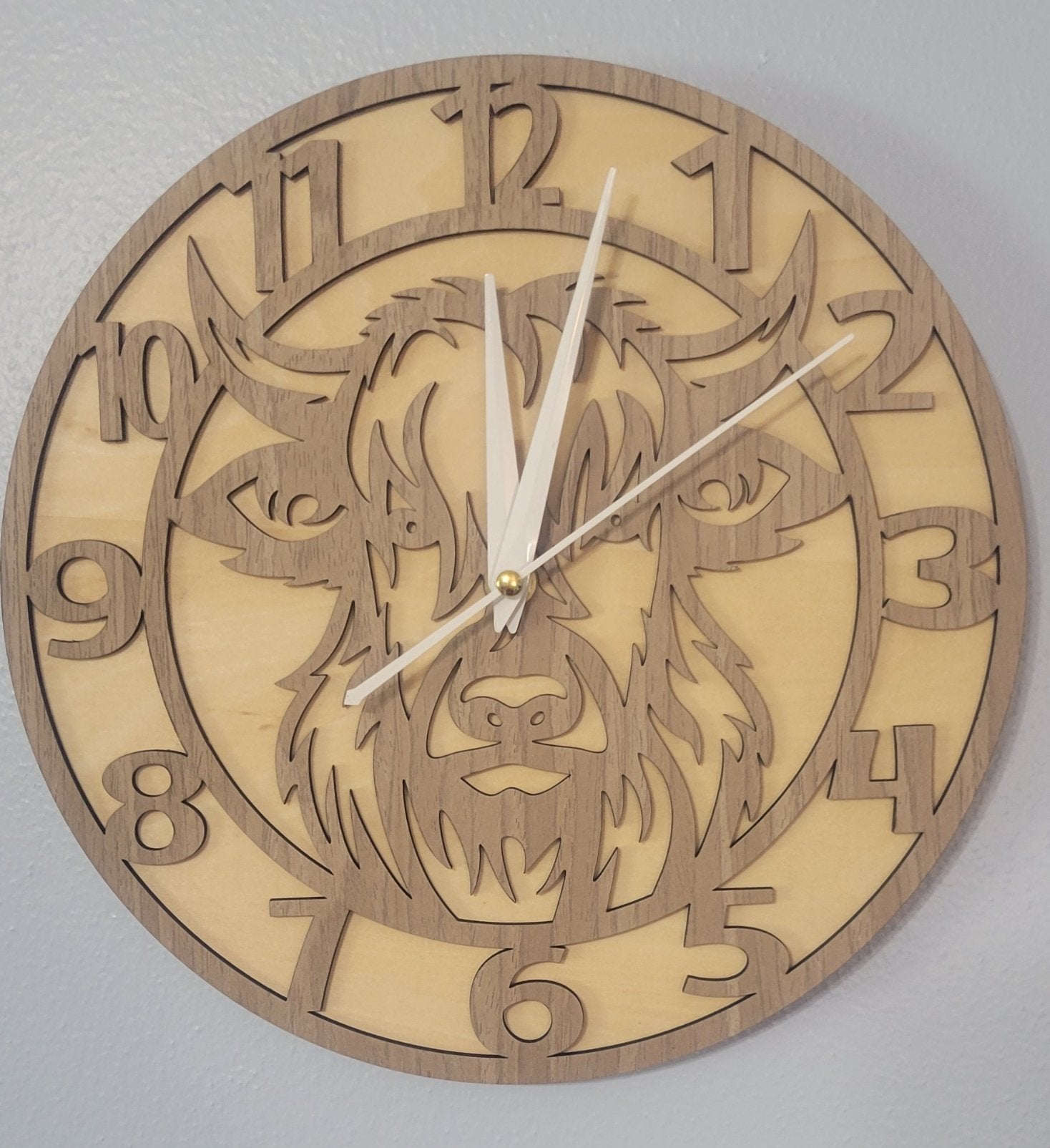 Highland Cow Two Layer Wooden Wall Clock