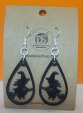 Witch on Broom Wooden Earrings - 23mm x 40mm