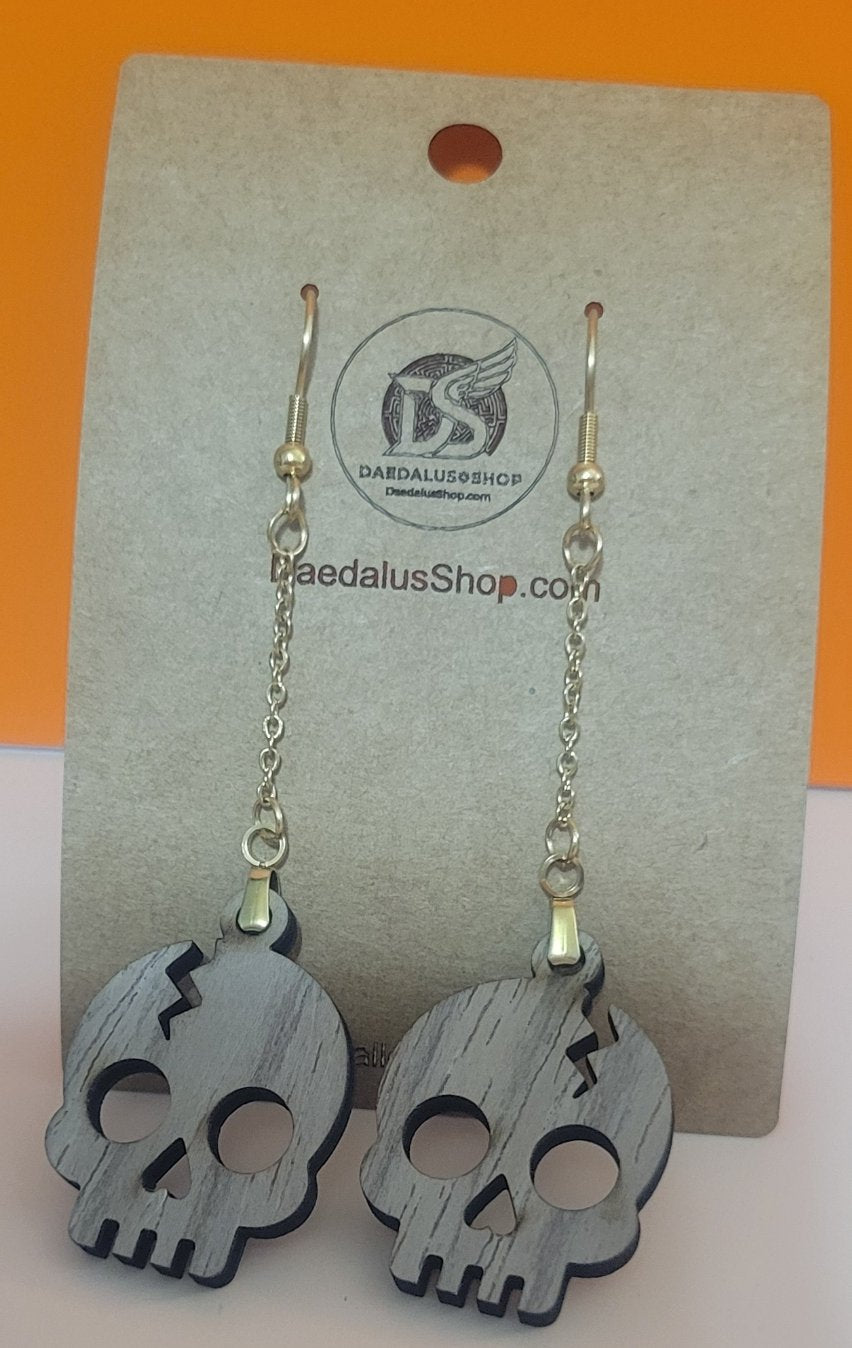 Laser Cut Broken Skull Earrings - 23mm x 31mm