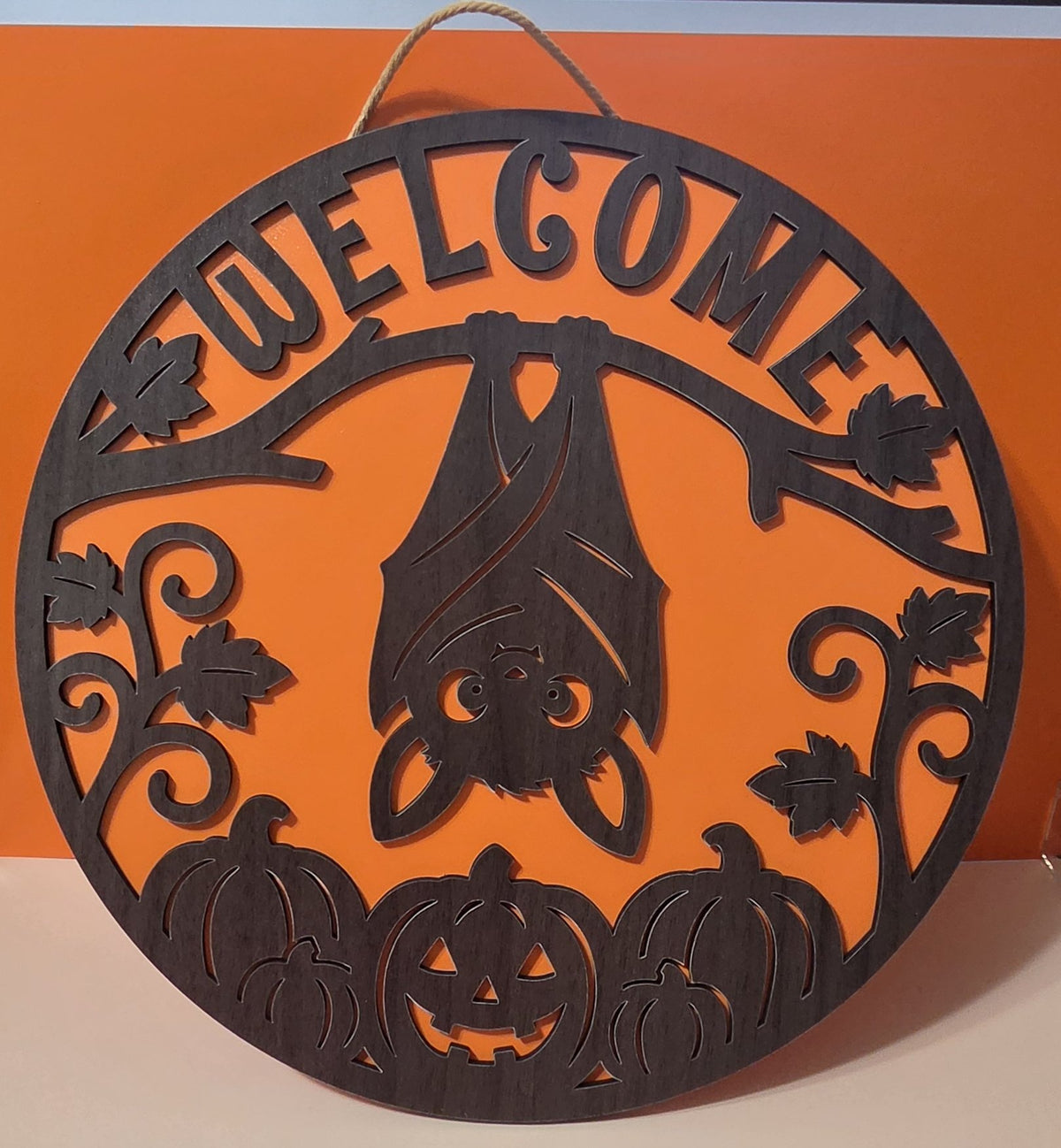 Welcome Bat Two Layer Wooden Door Hanger