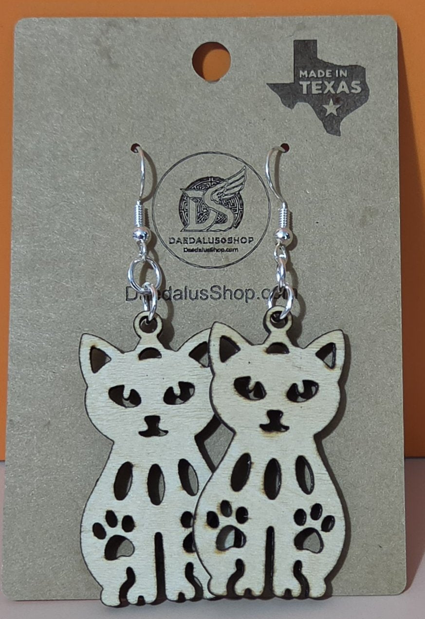 Cute Sitting Cat Wooden Earrings
