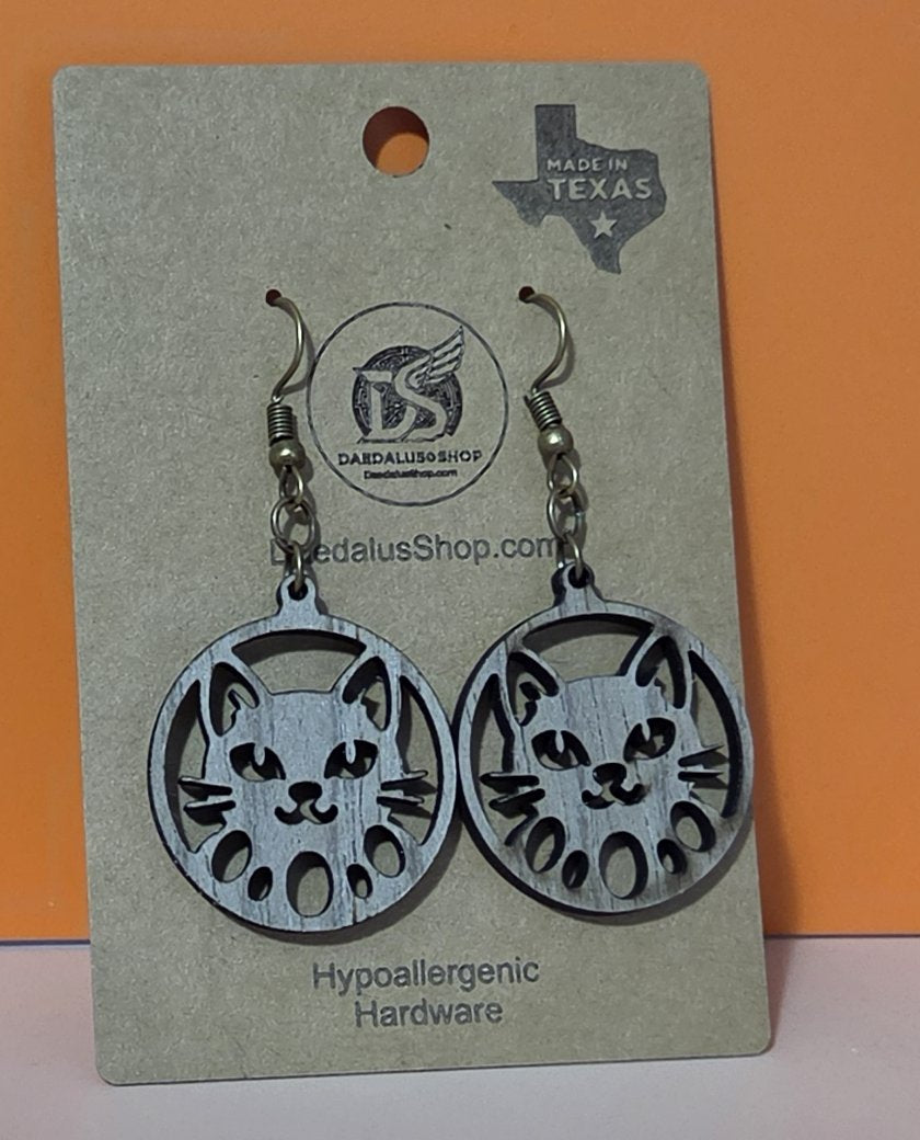 Cat Face Wooden Earrings