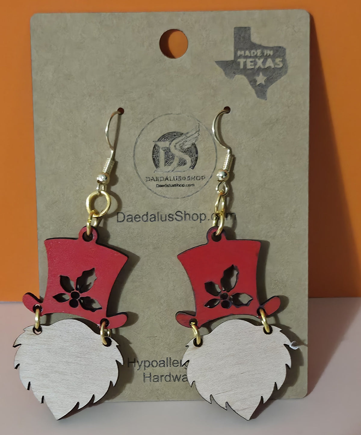 Gnome with Holly  Hat Earrings