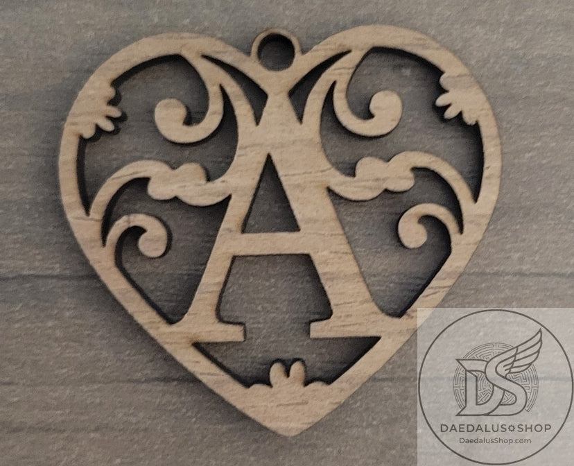 Personalized Initial Heart Keychain in Walnut