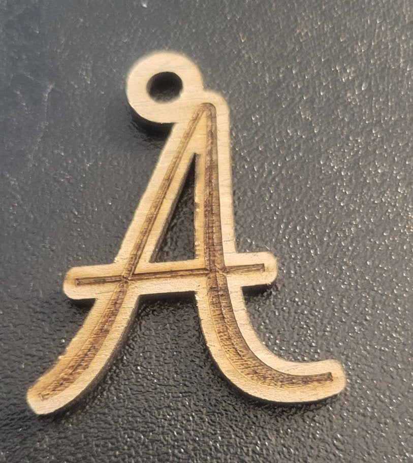 Cursive Walnut Engraved Initial Keychain