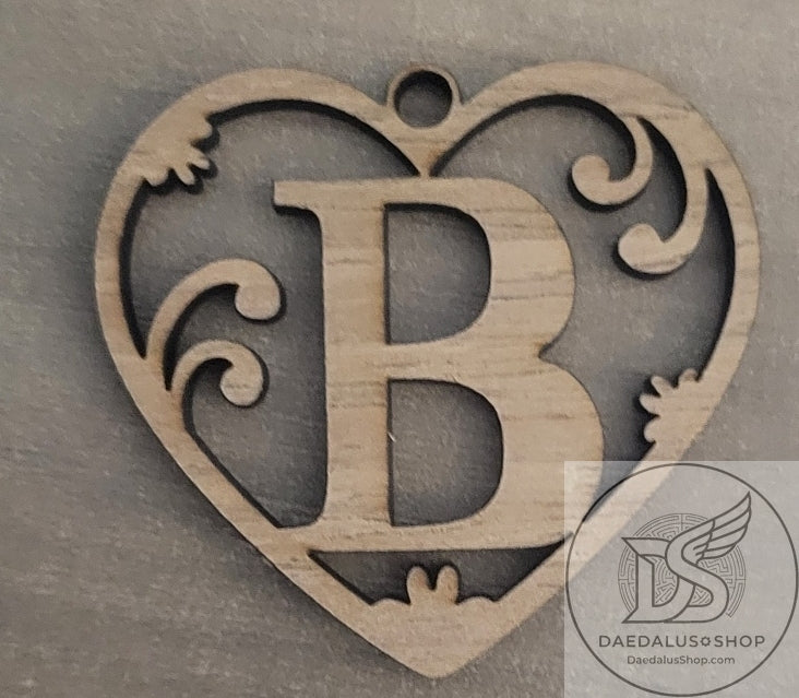 Personalized Initial Heart Keychain in Walnut