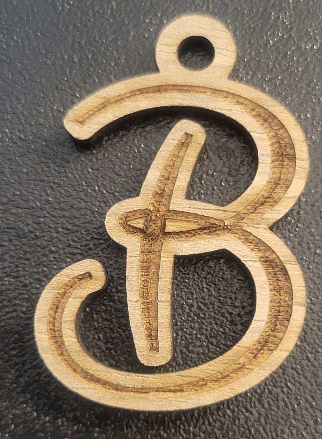 Cursive Walnut Engraved Initial Keychain