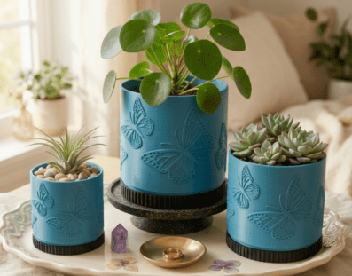 Butterfly Theme Plant Pot with Drip Tray - 3D Printed - 3 Sizes