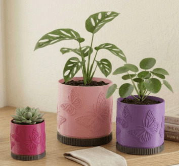 Butterfly Theme Plant Pot with Drip Tray - 3D Printed - 3 Sizes