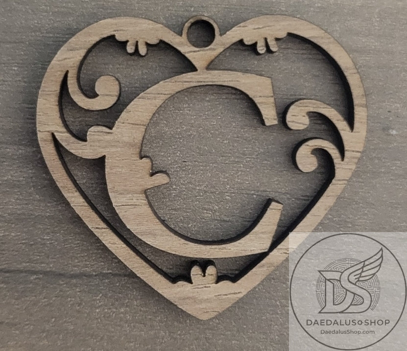 Personalized Initial Heart Keychain in Walnut