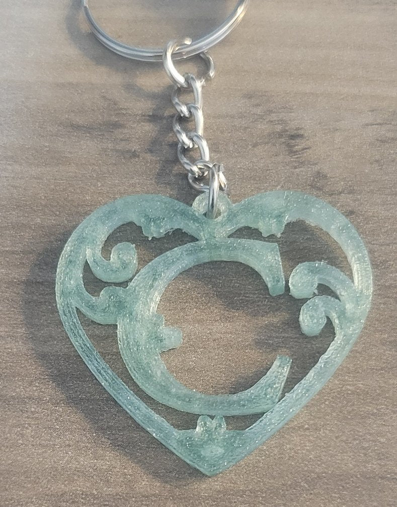 3D Printed Heart Shaped Monogram Keychain - Random Colors  Heart ♠️ keychain in m0n0gram print 🥰 main image 0