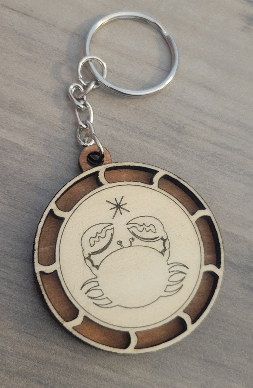 Wooden Two Layer Zodiac Keychain