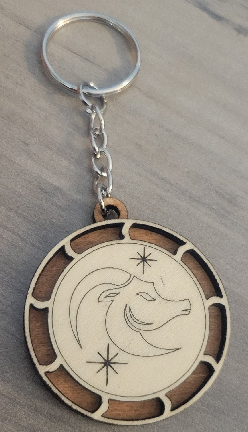 Wooden Two Layer Zodiac Keychain