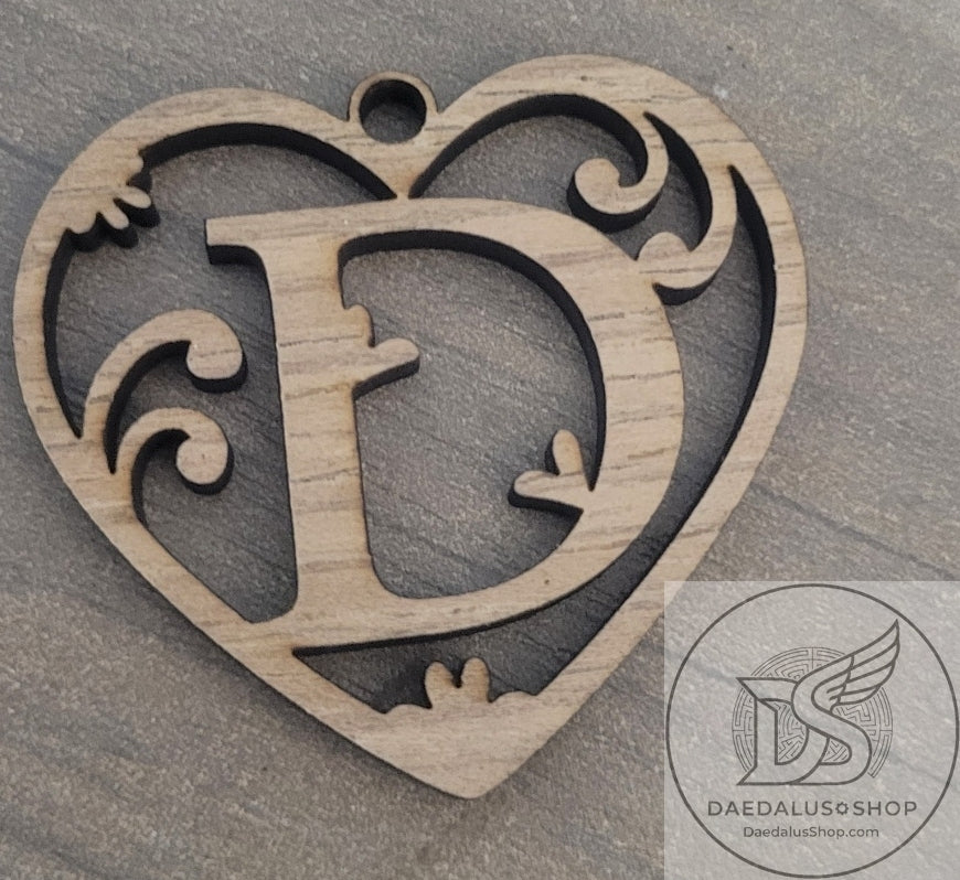 Personalized Initial Heart Keychain in Walnut