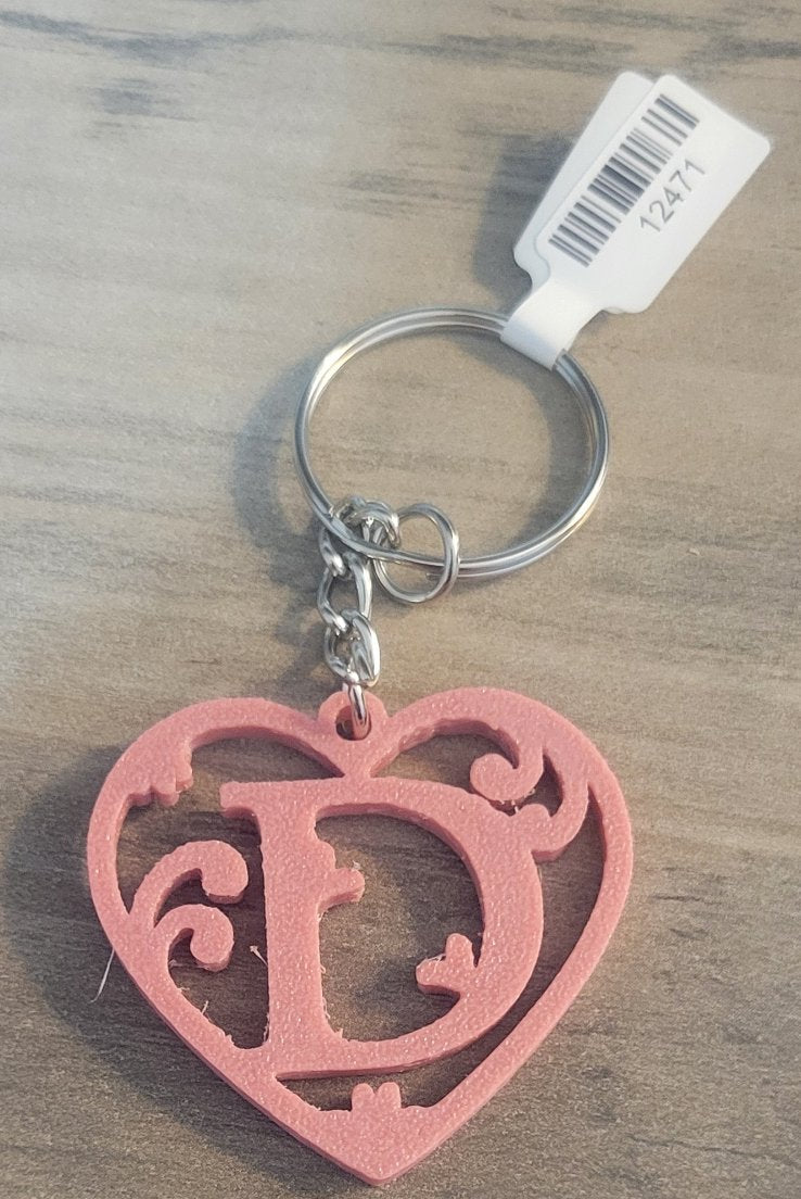 3D Printed Heart Shaped Monogram Keychain - Random Colors