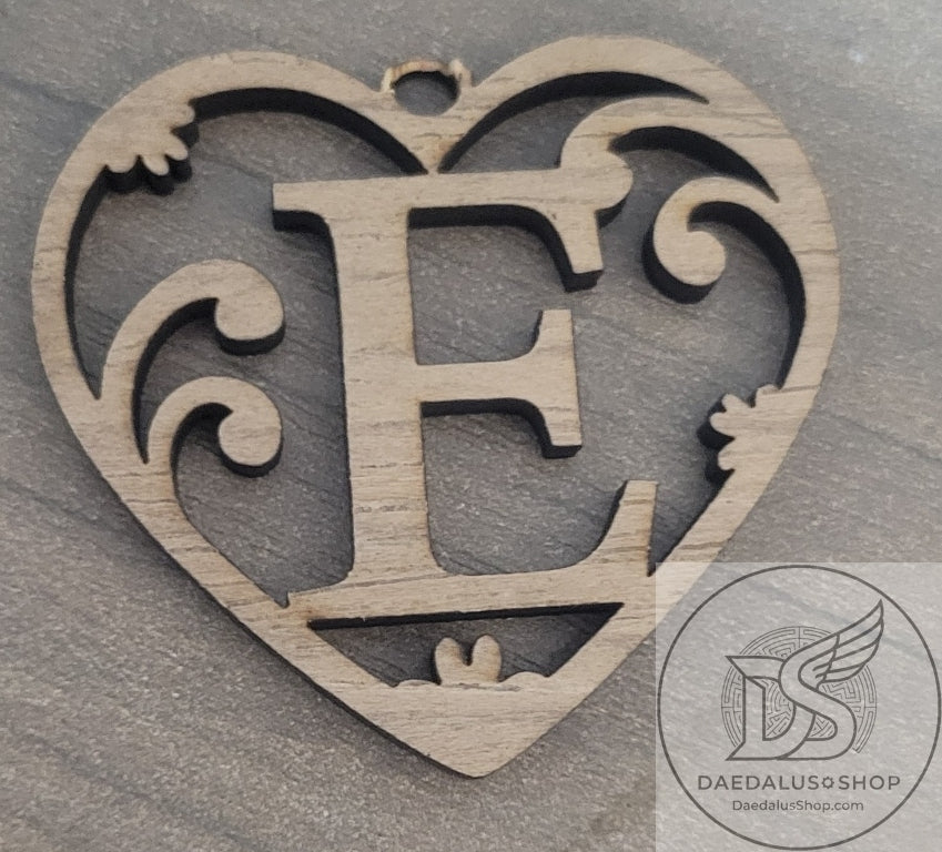 Personalized Initial Heart Keychain in Walnut