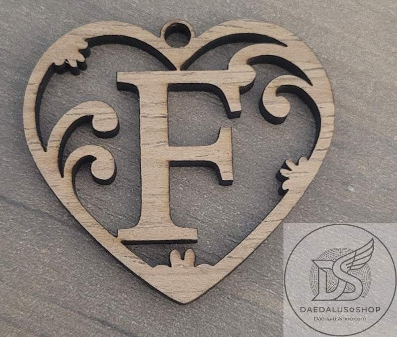 Personalized Initial Heart Keychain in Walnut