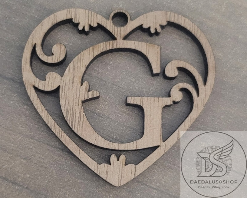 Personalized Initial Heart Keychain in Walnut
