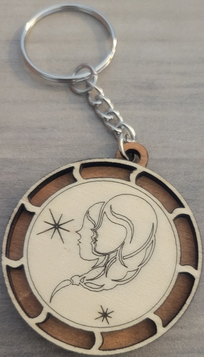 Wooden Two Layer Zodiac Keychain