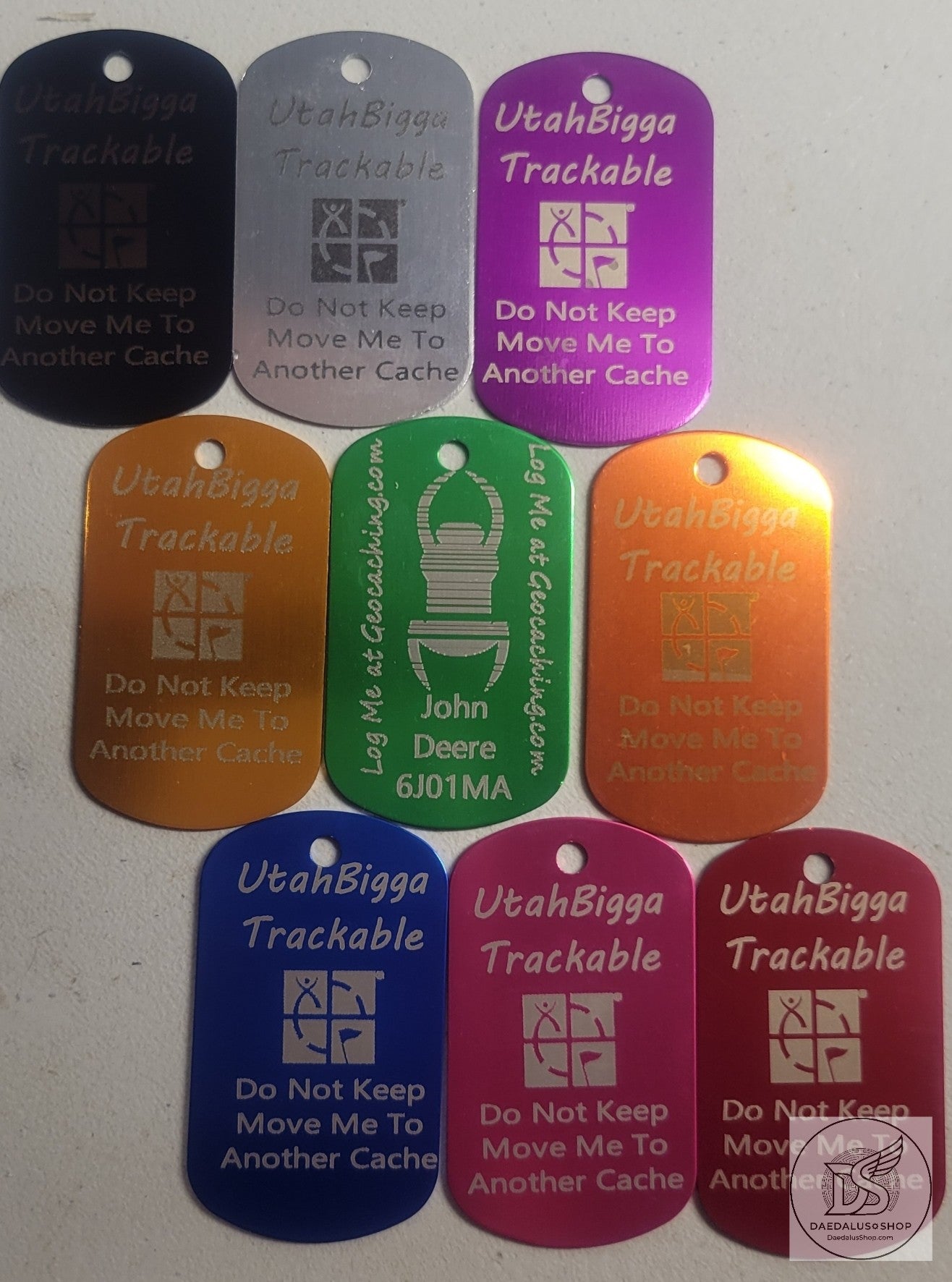 Custom Engraved Geo Trackable Dog Tag with Travel Bug Logo - Rectangular