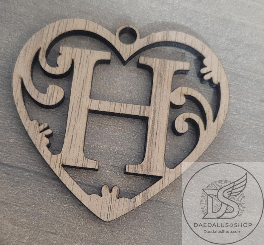 Personalized Initial Heart Keychain in Walnut