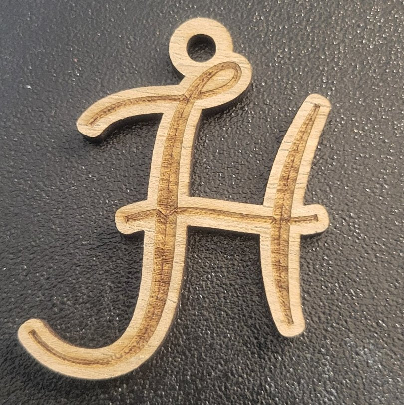Cursive Walnut Engraved Initial Keychain