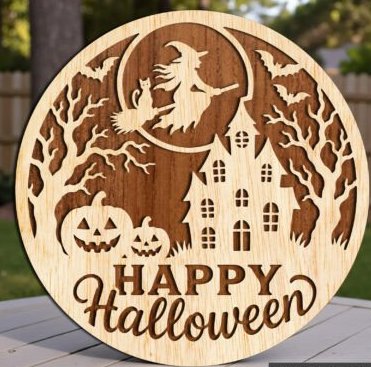 Happy Halloween Two Layer Wooden Door Hanger