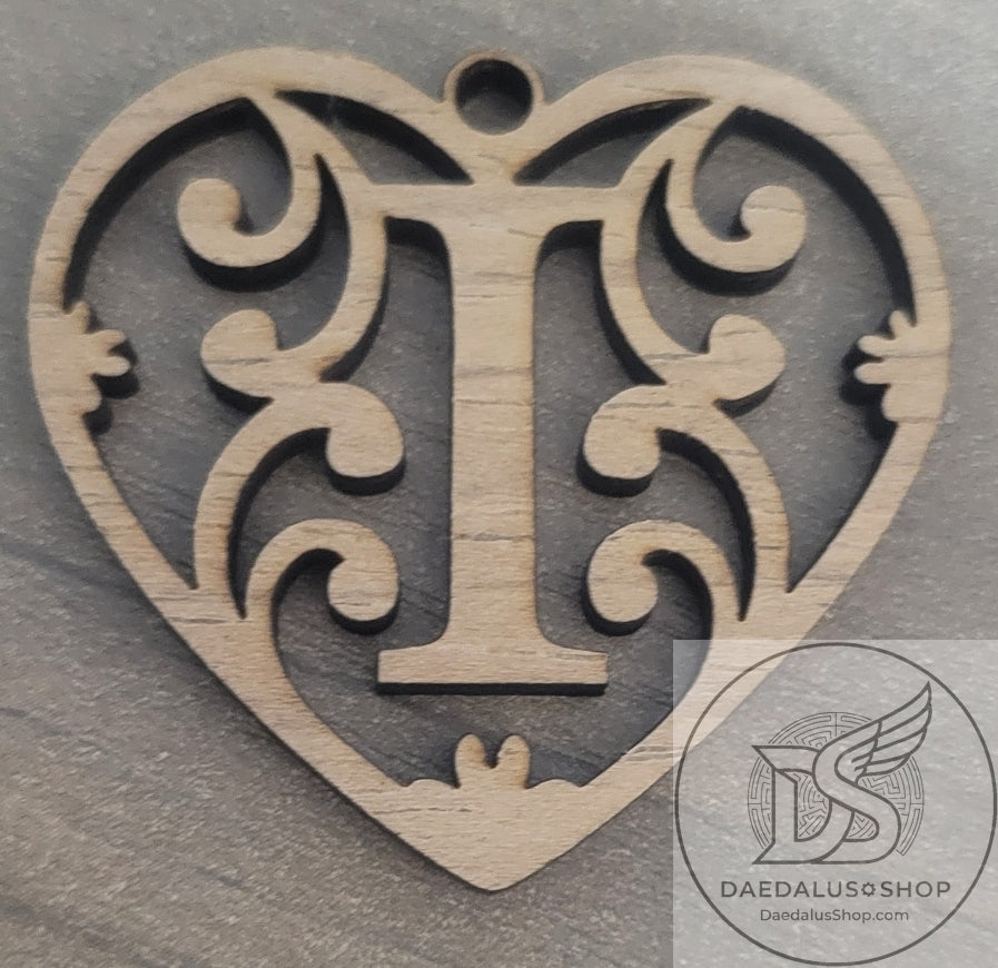 Personalized Initial Heart Keychain in Walnut