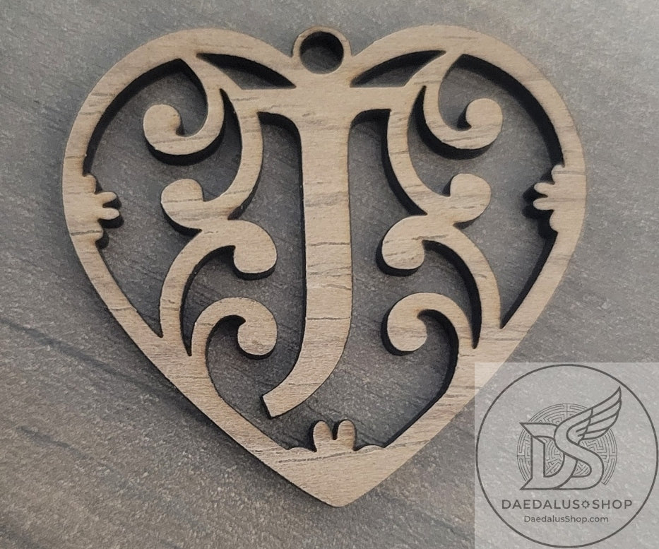 Personalized Initial Heart Keychain in Walnut