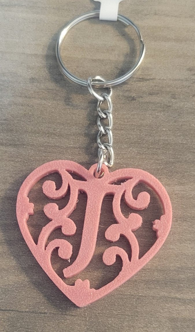 3D Printed Heart Shaped Monogram Keychain - Random Colors
