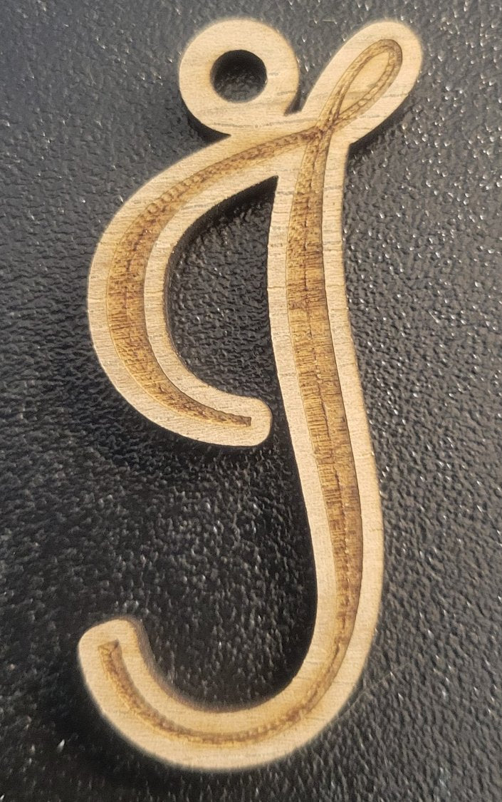 Cursive Walnut Engraved Initial Keychain