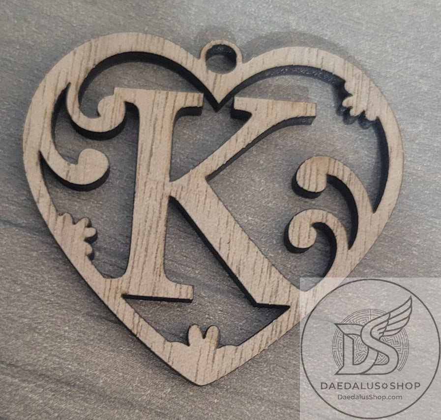 Personalized Initial Heart Keychain in Walnut