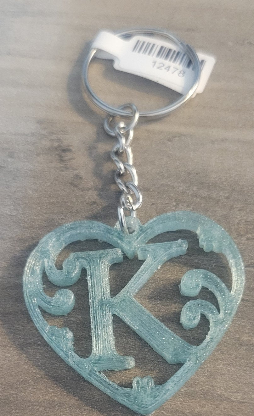 3D Printed Heart Shaped Monogram Keychain - Random Colors