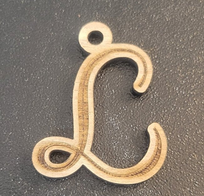 Cursive Walnut Engraved Initial Keychain