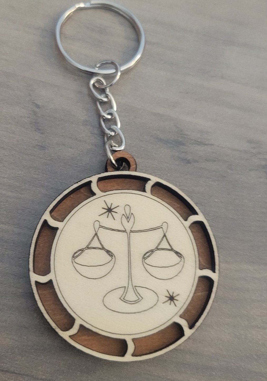 Wooden Two Layer Zodiac Keychain
