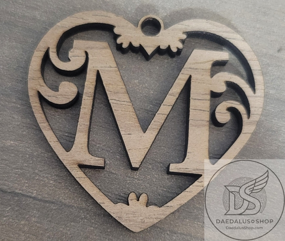 Personalized Initial Heart Keychain in Walnut