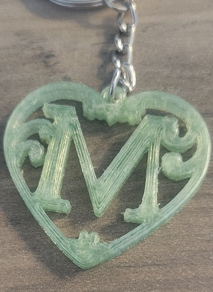 3D Printed Heart Shaped Monogram Keychain - Random Colors