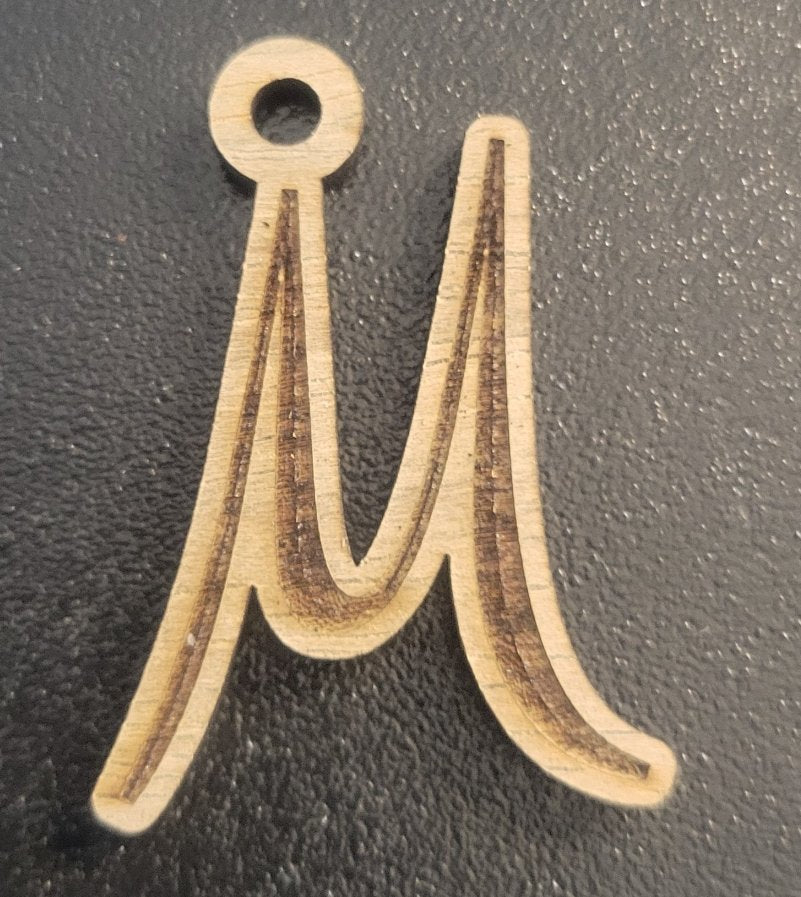 Cursive Walnut Engraved Initial Keychain