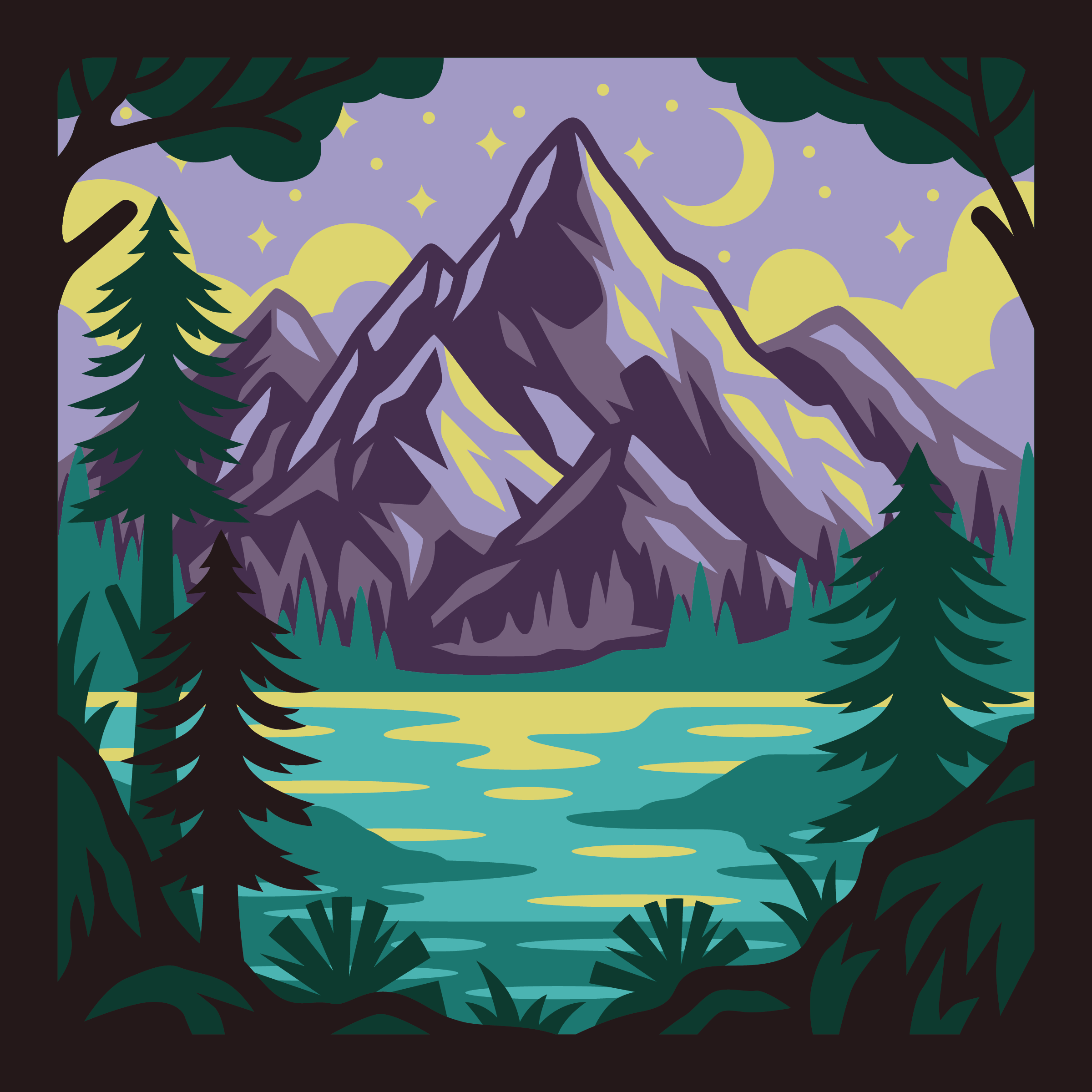 Mountain On a Starry Night 3D Shadow Frame