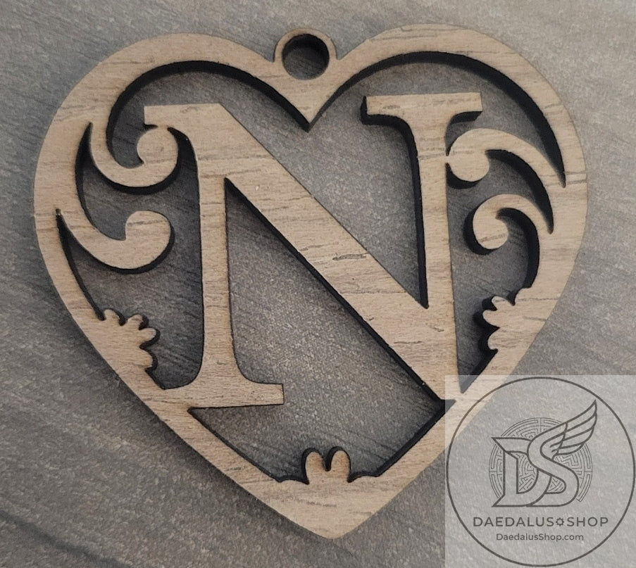 Personalized Initial Heart Keychain in Walnut