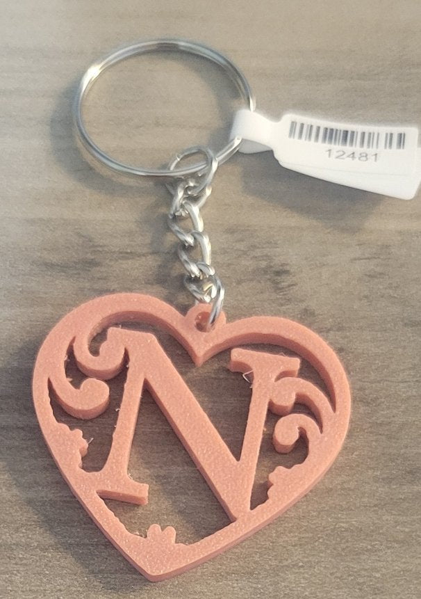 3D Printed Heart Shaped Monogram Keychain - Random Colors