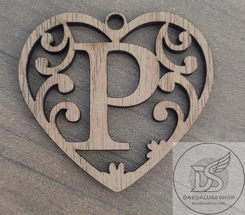 Personalized Initial Heart Keychain in Walnut