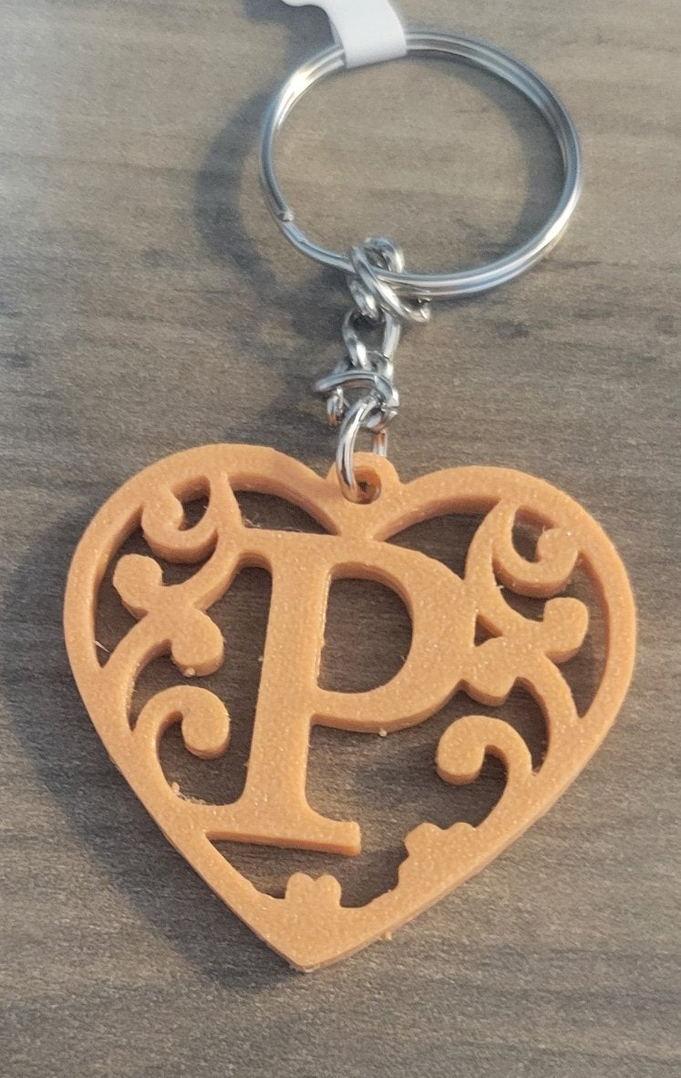 3D Printed Heart Shaped Monogram Keychain - Random Colors