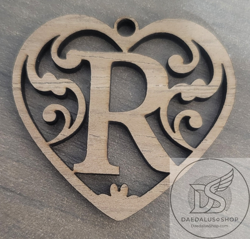 Personalized Initial Heart Keychain in Walnut