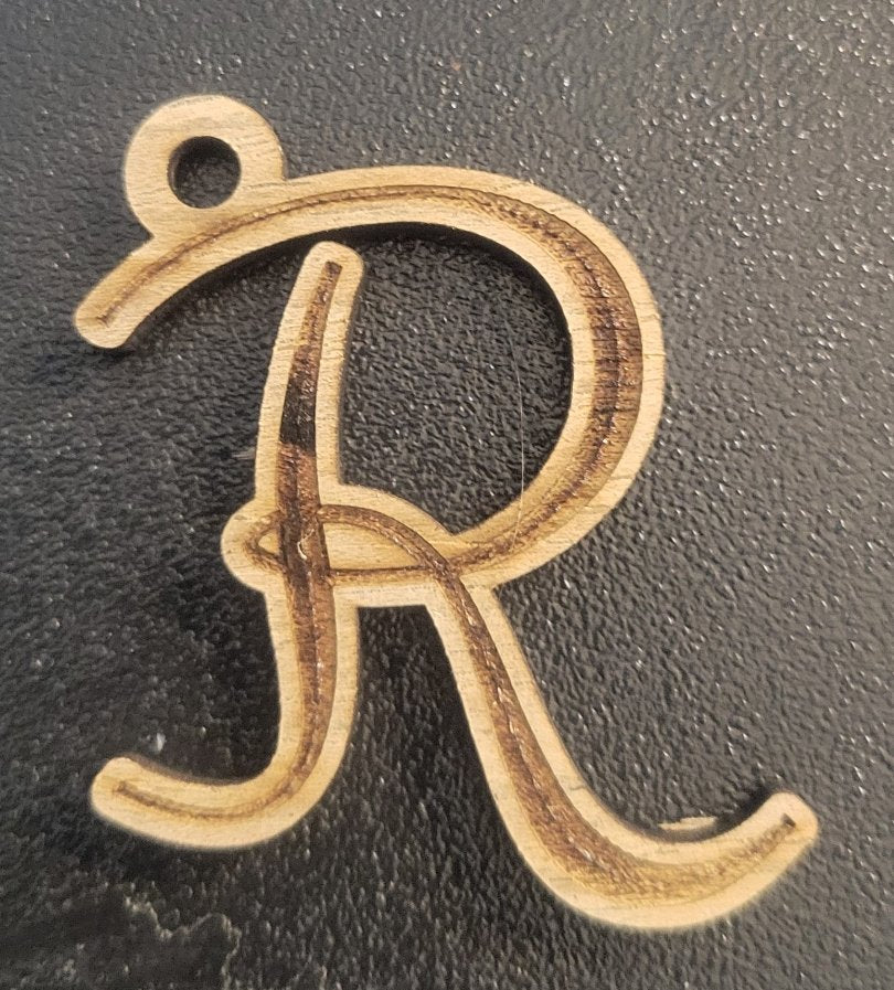 Cursive Walnut Engraved Initial Keychain