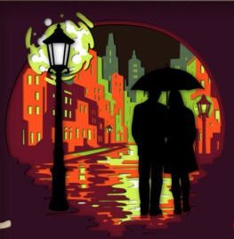 Rainy Night Cityscape 3D Shadow Frame