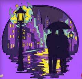 Rainy Night Cityscape 3D Shadow Frame