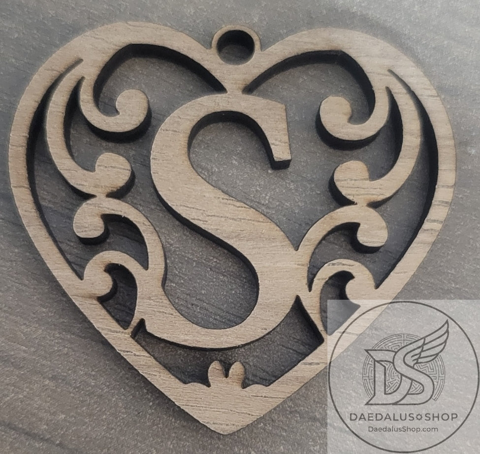 Personalized Initial Heart Keychain in Walnut
